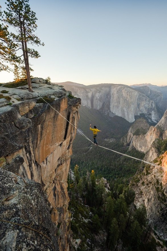 Highlining above Yosemite Valley at Taft Point